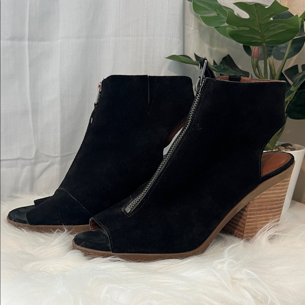 Lucky Brand Black Peep-Toe Ankle Booties